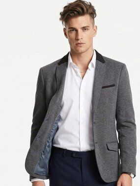 RESERVED Slim Fit Blazer Sport Coat Jacket Gray Jersey Knit Large
